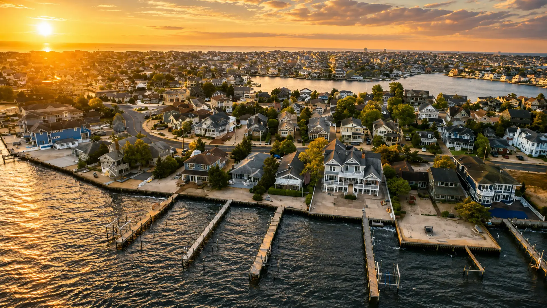 Aerial view of a New Jersey shoreline neighbourhood